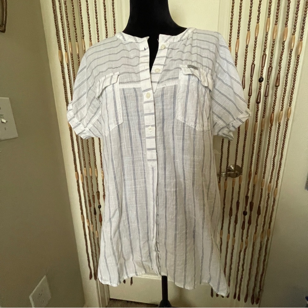 Columbia Cotton Blue & White Stripe Button Down Shirt XL